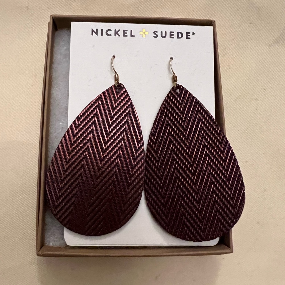 Nickel + Suede Burgundy Teardrop Earrings